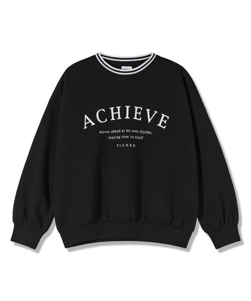 PIANER KIDS(ピアネールキッズ)の「ACHIEVE 配色オーバーサイズスウェット(ブラック)(スウェット・レディース・ブラック・M(130-140cm)/L(140-150cm)/S(120-130cm)/XL(150-160㎝))」の1枚目の写真