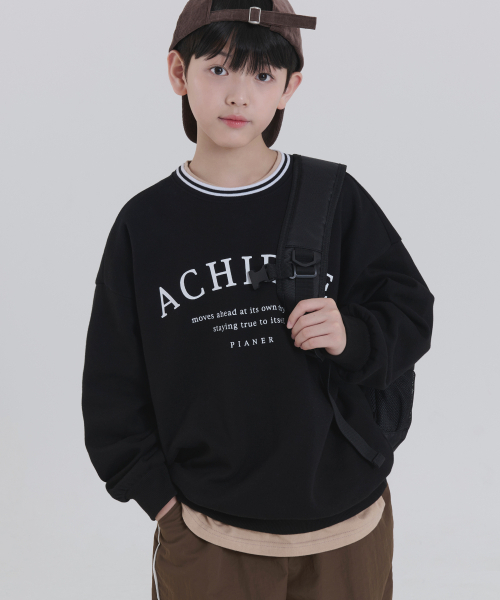 PIANER KIDS(ピアネールキッズ)の「ACHIEVE 配色オーバーサイズスウェット(ブラック)(スウェット・レディース・ブラック・M(130-140cm)/L(140-150cm)/S(120-130cm)/XL(150-160㎝))」の5枚目の写真