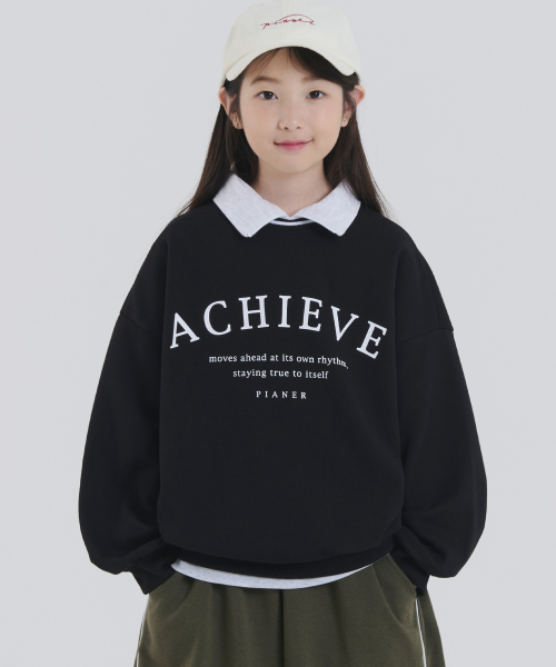 PIANER KIDS(ピアネールキッズ)の「ACHIEVE 配色オーバーサイズスウェット(ブラック)(スウェット・レディース・ブラック・M(130-140cm)/L(140-150cm)/S(120-130cm)/XL(150-160㎝))」の7枚目の写真