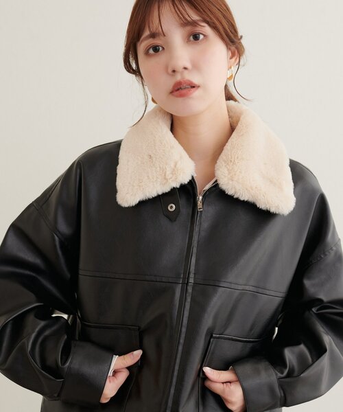 natural couture(ナチュラルクチュール)の「ファーティペット付きヘムドロストフェイクレザーブルゾン(ブルゾン・レディース・ブラウン/ブラック・FREE)」の11枚目の写真