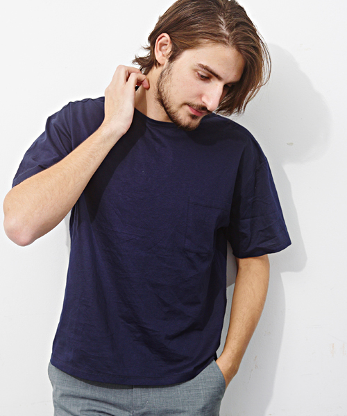 MORGAN HOMME(モルガンオム)の「ペーパーライクTシャツ (Tシャツ/カットソー)」|ネイビー