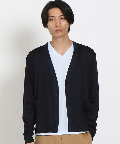 ABAHOUSE(アバハウス)の「異素材切り替えカーディガン(カーディガン/ボレロ・メンズ・ネイビー/ベージュ・44/46/48)」の2枚目の写真