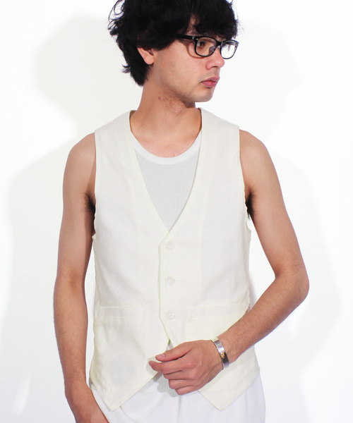 ８(eight)（エイト）の「綿 麻 ジレ ベスト ジャケット リネン（ベスト・メンズ・ブラック/キナリ/ベージュ/ネイビー/カーキ・LARGE/MEDIUM/X-LARGE）」の2枚目の写真