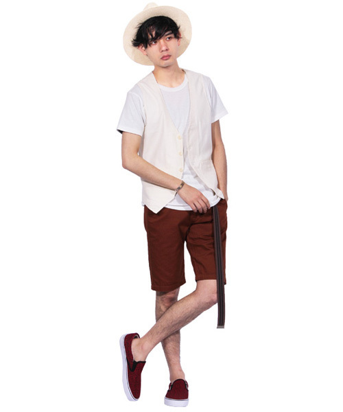 ８(eight)（エイト）の「綿 麻 ジレ ベスト ジャケット リネン（ベスト・メンズ・ブラック/キナリ/ベージュ/ネイビー/カーキ・LARGE/MEDIUM/X-LARGE）」の6枚目の写真