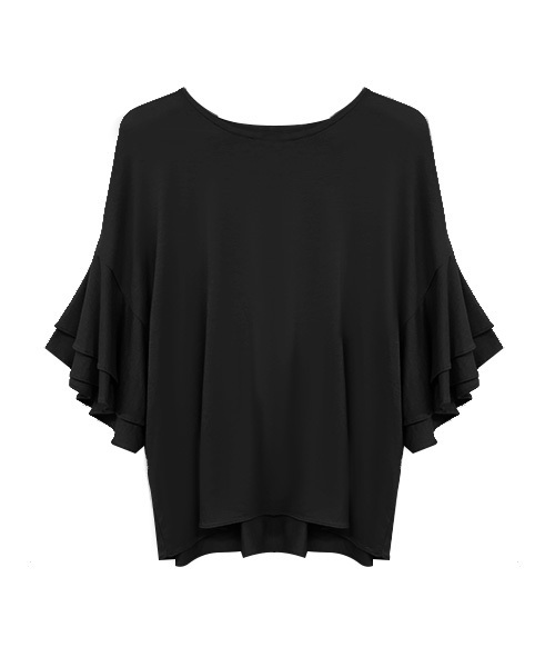 Luz Llena(ラズレナ)の「ダブルフリルスリーブTシャツ(Tシャツ/カットソー・レディース・ブラック/ベージュ/ワインレッド・MEDIUM)」の2枚目の写真