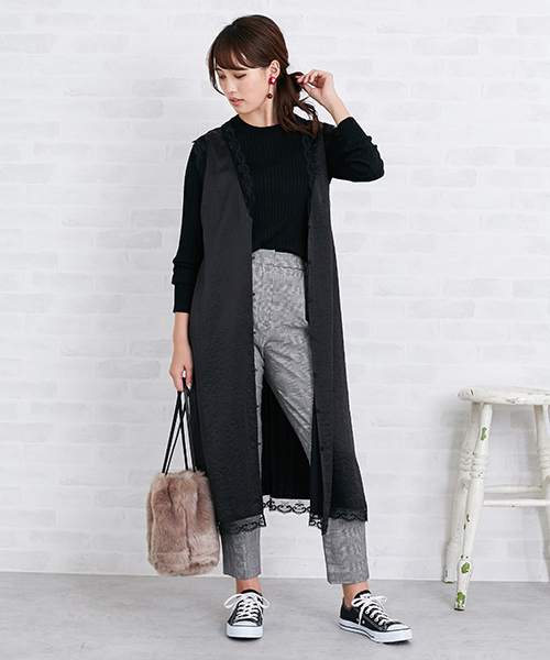 N.（N. Natural Beauty Basic）（エヌエヌナチュラルビューティーベーシック）の「テープレースジレ（ワンピース・レディース・ブラック/ピンク・MEDIUM）」の2枚目の写真