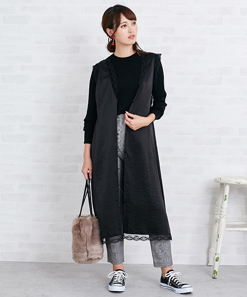 N.（N. Natural Beauty Basic）（エヌエヌナチュラルビューティーベーシック）の「テープレースジレ（ワンピース・レディース・ブラック/ピンク・MEDIUM）」の19枚目の写真