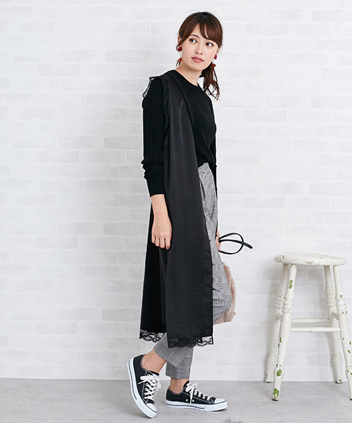 N.（N. Natural Beauty Basic）（エヌエヌナチュラルビューティーベーシック）の「テープレースジレ（ワンピース・レディース・ブラック/ピンク・MEDIUM）」の6枚目の写真