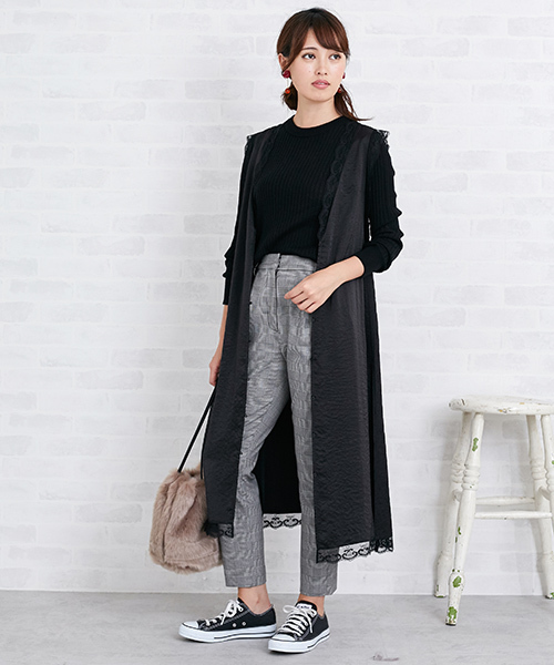 N.（N. Natural Beauty Basic）（エヌエヌナチュラルビューティーベーシック）の「テープレースジレ（ワンピース・レディース・ブラック/ピンク・MEDIUM）」の4枚目の写真