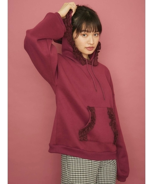 merry jenny（メリージェニー）の「フリルフードパーカー（パーカー・レディース・ブラック/ピンク/ワイン/グリーン・FREE）」の4枚目の写真
