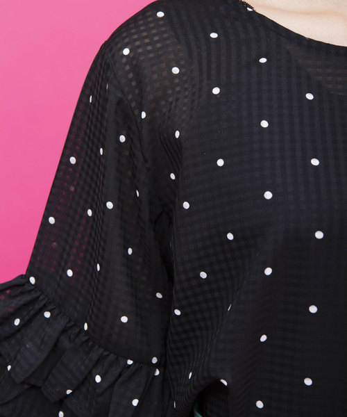 OLIVE des OLIVE（オリーブデオリーブ）の「ドットプリント袖フリル ブラウス（シャツ/ブラウス・レディース・ホワイト/ブラック・FREE）」の9枚目の写真