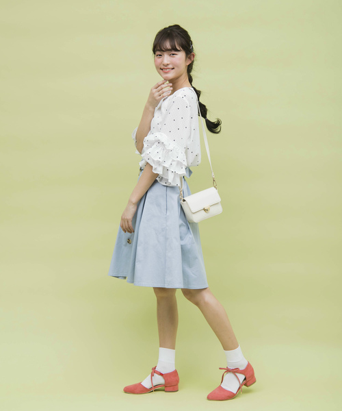 OLIVE des OLIVE（オリーブデオリーブ）の「ドットプリント袖フリル ブラウス（シャツ/ブラウス・レディース・ホワイト/ブラック・FREE）」の3枚目の写真