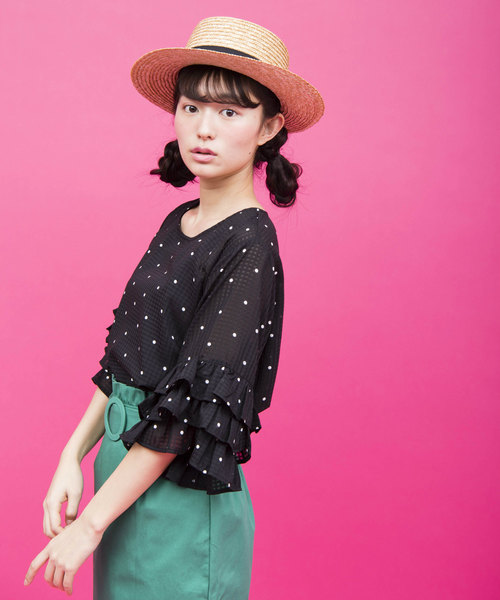 OLIVE des OLIVE（オリーブデオリーブ）の「ドットプリント袖フリル ブラウス（シャツ/ブラウス・レディース・ホワイト/ブラック・FREE）」の13枚目の写真