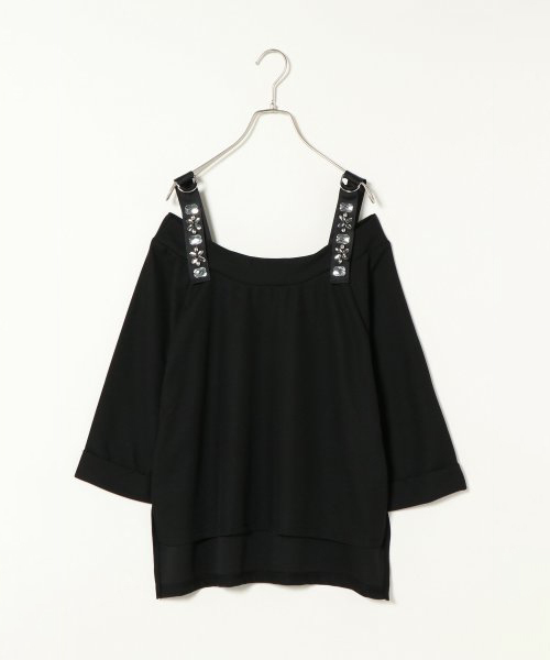 VENCEEXCHANGE(ヴァンスエクスチェンジ)の「デコラビジューオフショルプルオーバー (Tシャツ/カットソー・レディース・オフホワイト/ブラック/ダークグリーン・MEDIUM)」の1枚目の写真