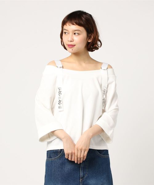 VENCEEXCHANGE(ヴァンスエクスチェンジ)の「デコラビジューオフショルプルオーバー (Tシャツ/カットソー・レディース・オフホワイト/ブラック/ダークグリーン・MEDIUM)」の8枚目の写真