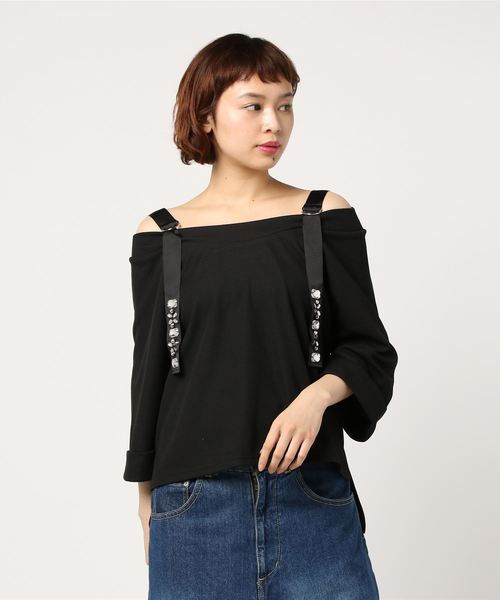 VENCEEXCHANGE(ヴァンスエクスチェンジ)の「デコラビジューオフショルプルオーバー (Tシャツ/カットソー・レディース・オフホワイト/ブラック/ダークグリーン・MEDIUM)」の7枚目の写真