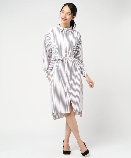 TRUDEA（トルディア）の「シャツワンピース（ワンピース・レディース・ホワイト/ネイビー/カーキ/ホワイト×ブラック/ホワイト×ネイビー・MEDIUM）」の3枚目の写真