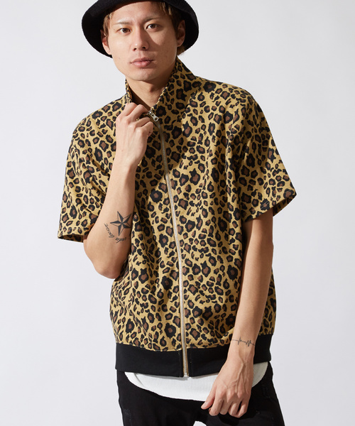 improves(インプローブス)の「半袖ヒョウ柄裏毛スウェットプリントスタンドトラックジャケット(ブルゾン)」|レオパード