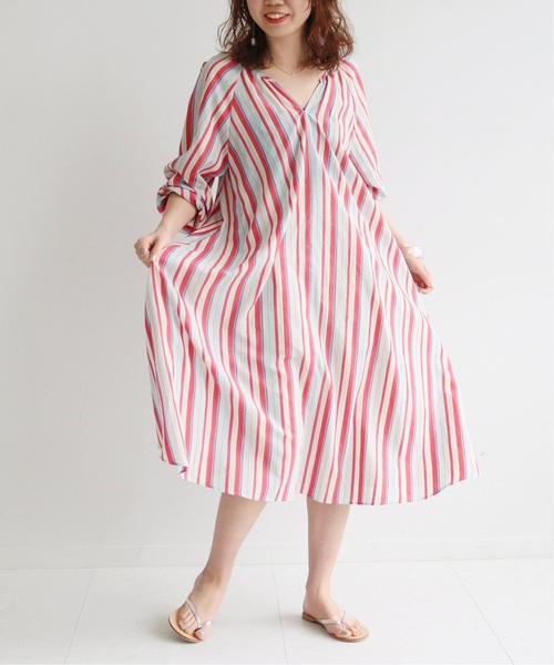 SLOBE citron.(スローブシトロン)の「SLOBE citron. ストライプギャザーワンピース◆(ワンピース・レディース・レッド/ブルー/アイボリー・FREE)」の3枚目の写真