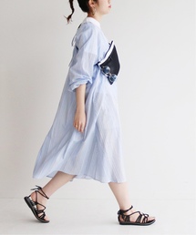 SLOBE citron. ストライプギャザーワンピース◆