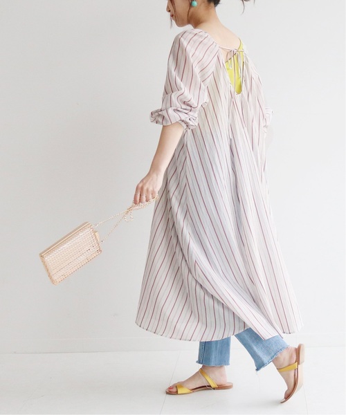 SLOBE citron.(スローブシトロン)の「SLOBE citron. ストライプギャザーワンピース◆(ワンピース・レディース・レッド/ブルー/アイボリー・FREE)」の2枚目の写真