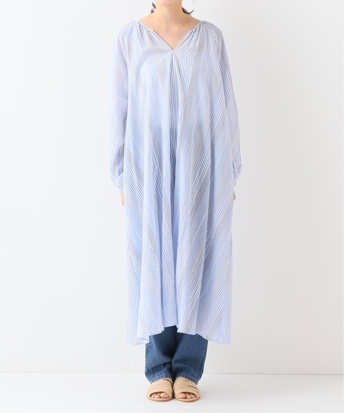 SLOBE citron.(スローブシトロン)の「SLOBE citron. ストライプギャザーワンピース◆(ワンピース・レディース・レッド/ブルー/アイボリー・FREE)」の4枚目の写真