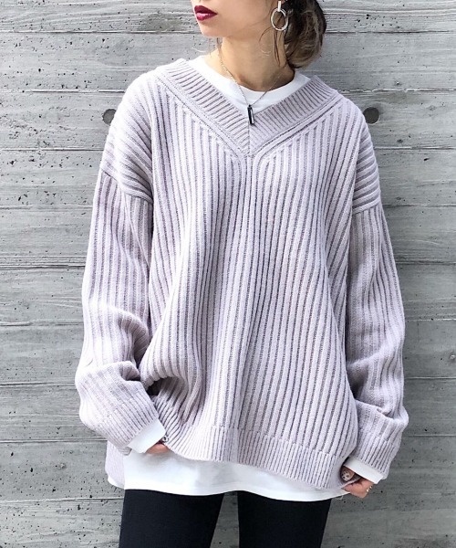 PAGEBOY（ページボーイ）の「ワイドリブVネックプルオーバー（ニット/セーター・レディース・オフホワイト/ブラック/グレイッシュベージュ/レッド系その他・FREE）」の11枚目の写真