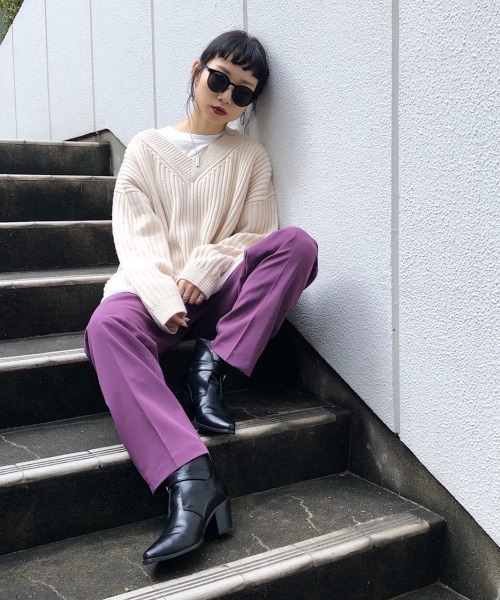 PAGEBOY（ページボーイ）の「ワイドリブVネックプルオーバー（ニット/セーター・レディース・オフホワイト/ブラック/グレイッシュベージュ/レッド系その他・FREE）」の19枚目の写真