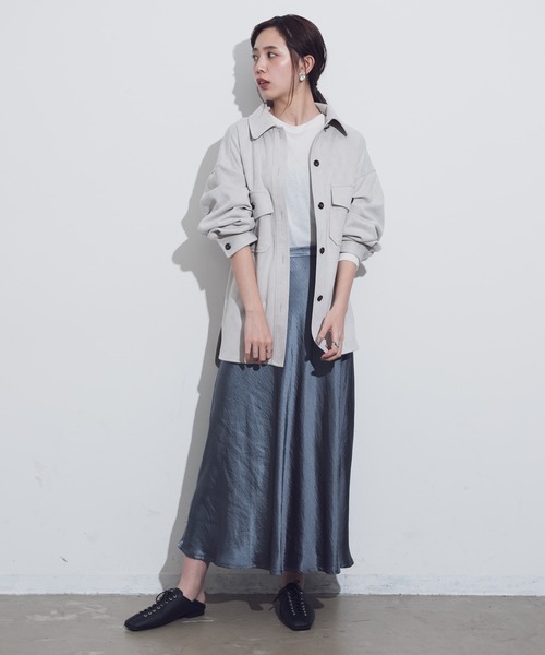 Aunt Marie's（アントマリーズ）の「AUNT MARIE'S ボンディングスエードCPOシャツジャケット（カバーオール・レディース・ライトグレー/ベージュ/モカ・FREE）」の13枚目の写真