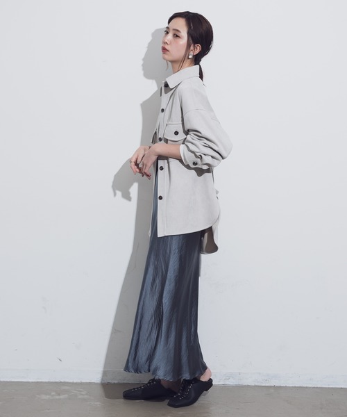 Aunt Marie's（アントマリーズ）の「AUNT MARIE'S ボンディングスエードCPOシャツジャケット（カバーオール・レディース・ライトグレー/ベージュ/モカ・FREE）」の16枚目の写真