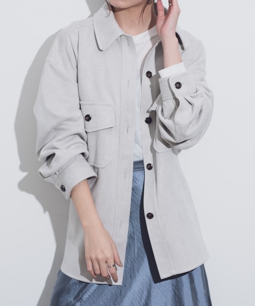 Aunt Marie's（アントマリーズ）の「AUNT MARIE'S ボンディングスエードCPOシャツジャケット（カバーオール・レディース・ライトグレー/ベージュ/モカ・FREE）」の6枚目の写真