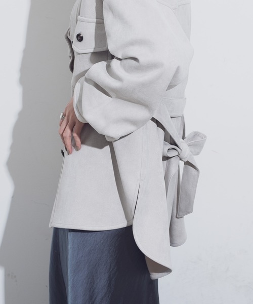 Aunt Marie's（アントマリーズ）の「AUNT MARIE'S ボンディングスエードCPOシャツジャケット（カバーオール・レディース・ライトグレー/ベージュ/モカ・FREE）」の7枚目の写真