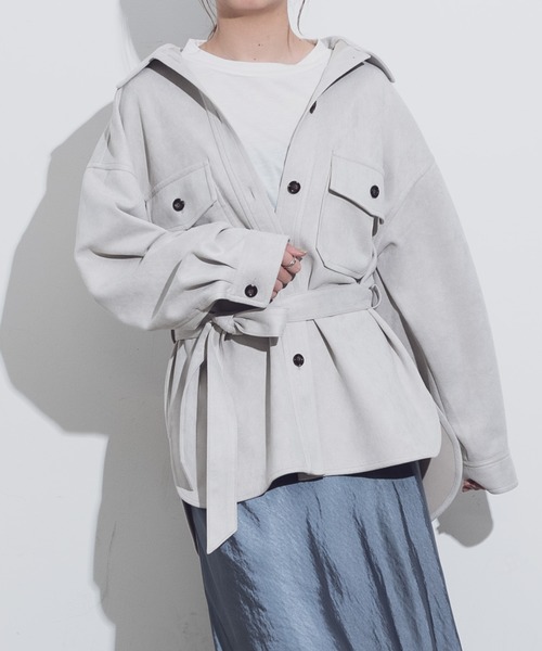 Aunt Marie's（アントマリーズ）の「AUNT MARIE'S ボンディングスエードCPOシャツジャケット（カバーオール・レディース・ライトグレー/ベージュ/モカ・FREE）」の10枚目の写真