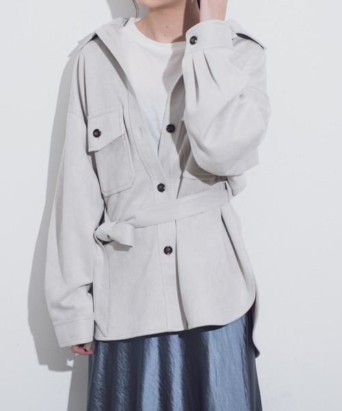 Aunt Marie's（アントマリーズ）の「AUNT MARIE'S ボンディングスエードCPOシャツジャケット（カバーオール・レディース・ライトグレー/ベージュ/モカ・FREE）」の11枚目の写真