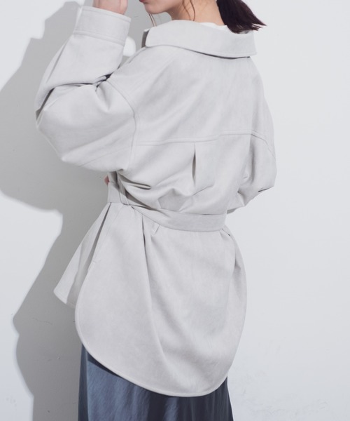 Aunt Marie's（アントマリーズ）の「AUNT MARIE'S ボンディングスエードCPOシャツジャケット（カバーオール・レディース・ライトグレー/ベージュ/モカ・FREE）」の12枚目の写真
