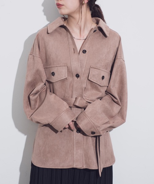 Aunt Marie's（アントマリーズ）の「AUNT MARIE'S ボンディングスエードCPOシャツジャケット（カバーオール・レディース・ライトグレー/ベージュ/モカ・FREE）」の19枚目の写真