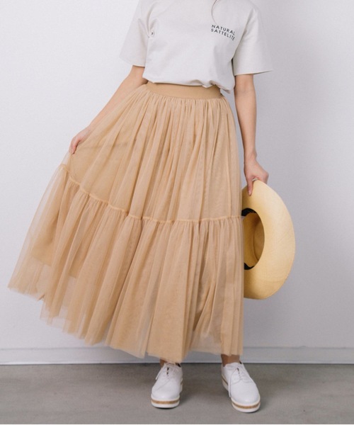 miniyu(ミニュウ)の「チュールティアードスカート(スカート・レディース・ブラック/カーキ/ベージュ・FREE)」の1枚目の写真