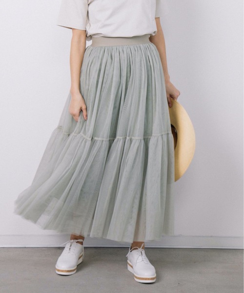 miniyu(ミニュウ)の「チュールティアードスカート(スカート・レディース・ブラック/カーキ/ベージュ・FREE)」の3枚目の写真