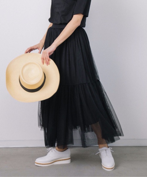 miniyu(ミニュウ)の「チュールティアードスカート(スカート・レディース・ブラック/カーキ/ベージュ・FREE)」の2枚目の写真