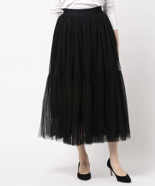 miniyu(ミニュウ)の「チュールティアードスカート(スカート・レディース・ブラック/カーキ/ベージュ・FREE)」の6枚目の写真