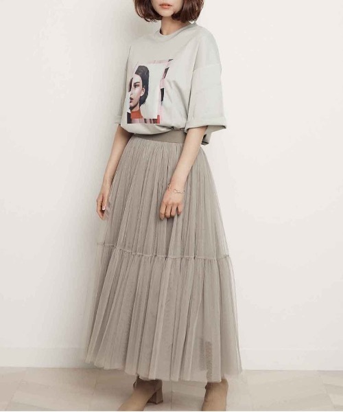 miniyu(ミニュウ)の「チュールティアードスカート(スカート・レディース・ブラック/カーキ/ベージュ・FREE)」の13枚目の写真