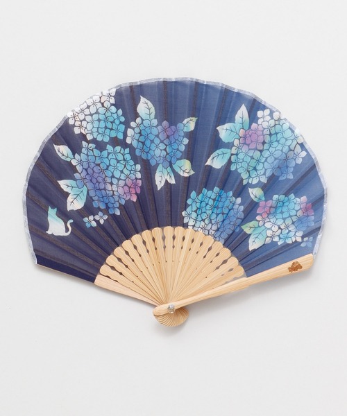 カヤ（カヤ）の「【カヤ】紫陽花とねこ扇子 袋付き（扇子/うちわ・レディース・アクア/ネイビー/パープル・FREE）」の5枚目の写真