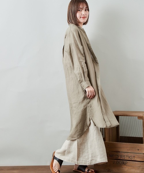 cepo（セポ）の「【ＬＩＮＥＮ１００】オーバーシャツワンピース（シャツワンピース・レディース・オレンジ/オフホワイト/ベージュ・M）」の7枚目の写真