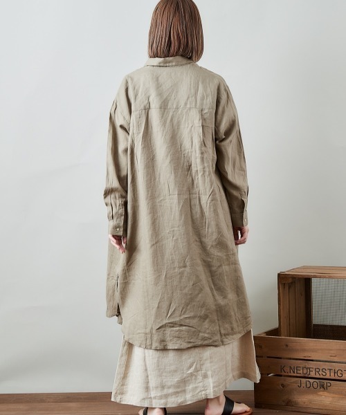 cepo（セポ）の「【ＬＩＮＥＮ１００】オーバーシャツワンピース（シャツワンピース・レディース・オレンジ/オフホワイト/ベージュ・M）」の19枚目の写真