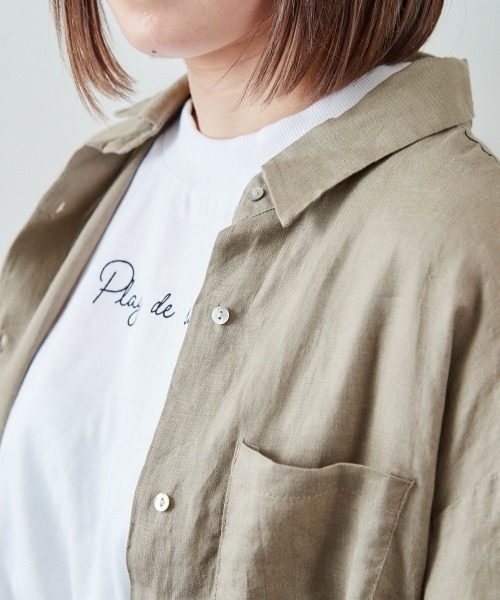 cepo（セポ）の「【ＬＩＮＥＮ１００】オーバーシャツワンピース（シャツワンピース・レディース・オレンジ/オフホワイト/ベージュ・M）」の4枚目の写真