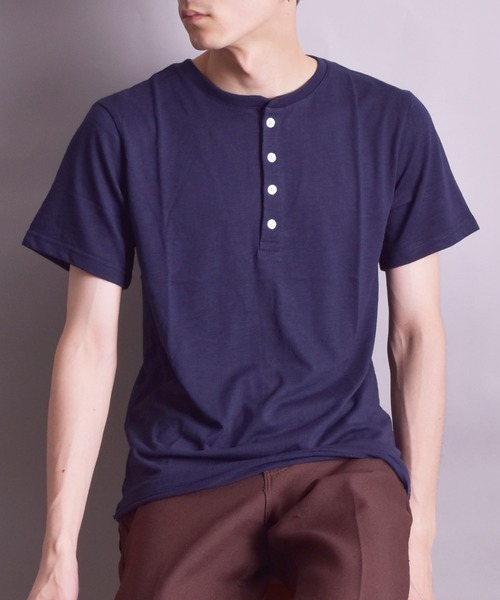 VIBGYOR(ヴィブジョー)の「VIBGYOR Select/スラブ天竺ヘンリーTEE(BL)(Tシャツ/カットソー・メンズ・ホワイト/ブラック/ネイビー/グレー/ライトピンク・MEDIUM/LARGE/X-LARGE)」の5枚目の写真