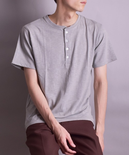 VIBGYOR(ヴィブジョー)の「VIBGYOR Select/スラブ天竺ヘンリーTEE(BL)(Tシャツ/カットソー・メンズ・ホワイト/ブラック/ネイビー/グレー/ライトピンク・MEDIUM/LARGE/X-LARGE)」の4枚目の写真