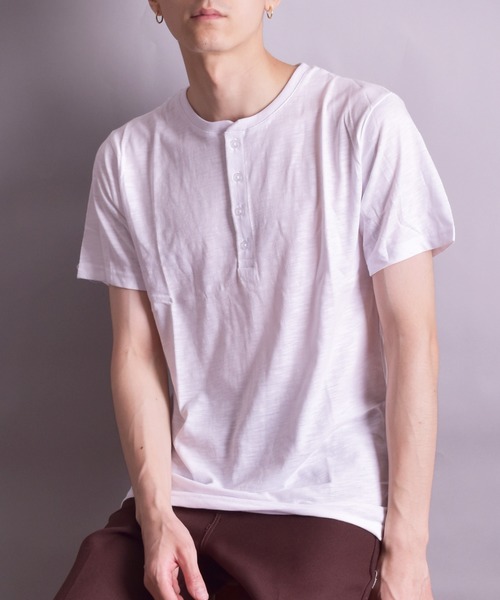 VIBGYOR(ヴィブジョー)の「VIBGYOR Select/スラブ天竺ヘンリーTEE(BL)(Tシャツ/カットソー・メンズ・ホワイト/ブラック/ネイビー/グレー/ライトピンク・MEDIUM/LARGE/X-LARGE)」の2枚目の写真