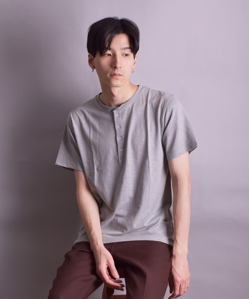 VIBGYOR(ヴィブジョー)の「VIBGYOR Select/スラブ天竺ヘンリーTEE(BL)(Tシャツ/カットソー・メンズ・ホワイト/ブラック/ネイビー/グレー/ライトピンク・MEDIUM/LARGE/X-LARGE)」の7枚目の写真