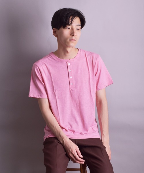 VIBGYOR(ヴィブジョー)の「VIBGYOR Select/スラブ天竺ヘンリーTEE(BL)(Tシャツ/カットソー・メンズ・ホワイト/ブラック/ネイビー/グレー/ライトピンク・MEDIUM/LARGE/X-LARGE)」の8枚目の写真